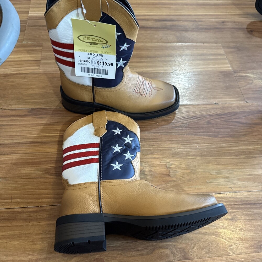 J B Dillion American Flag Cowboy Boots Size 1 New With Tags
